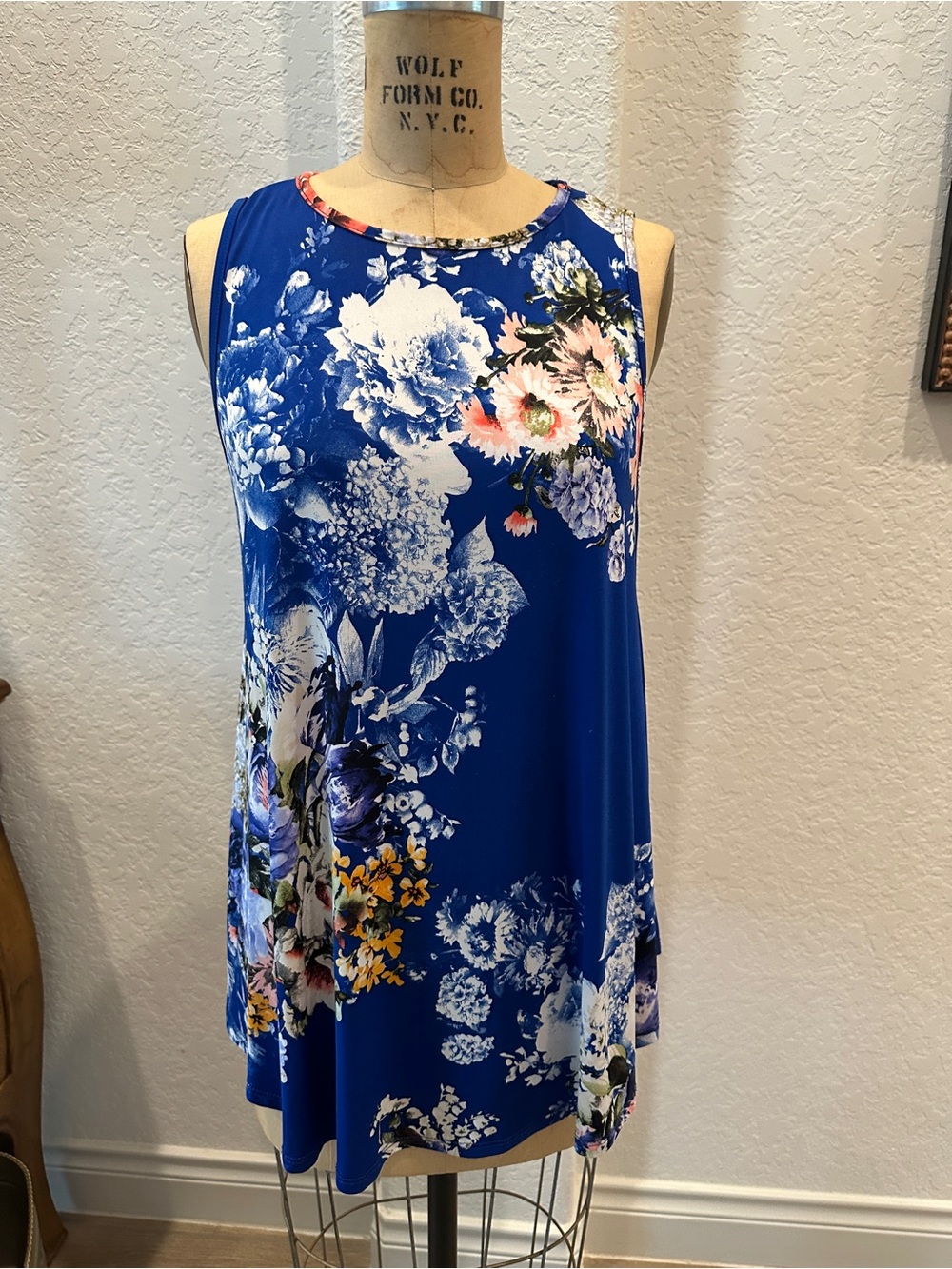 Royal Blue Floral Sleeveless Tunic